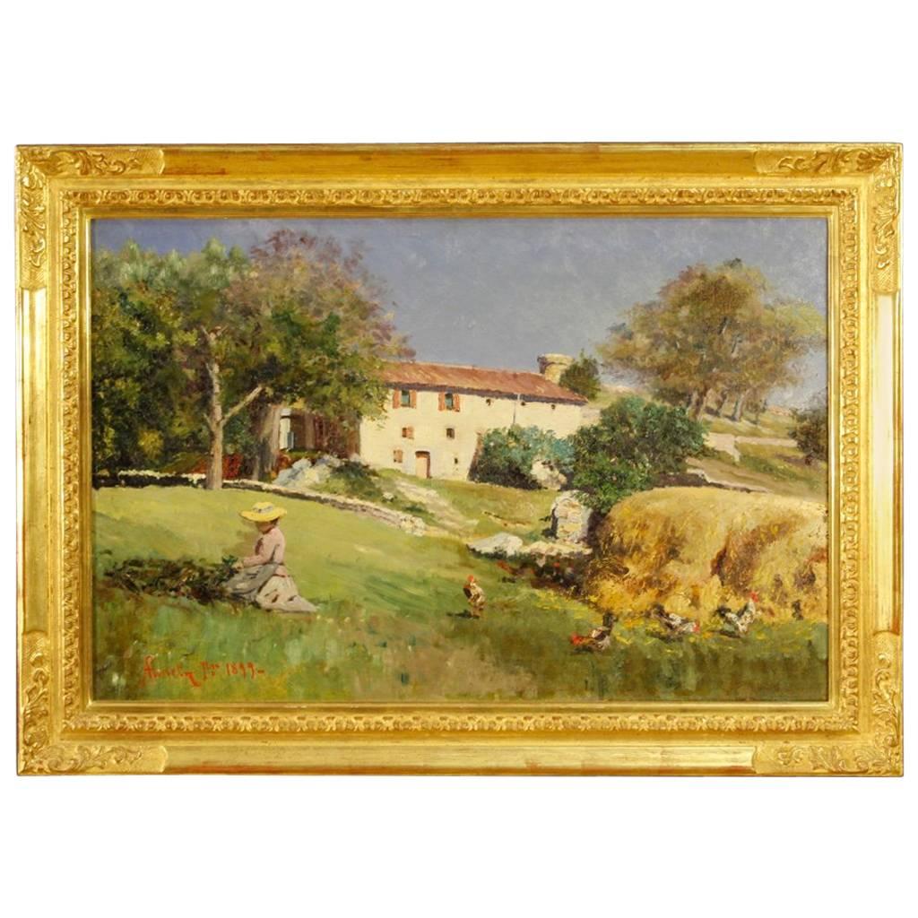 19th Century Landscape Painting Signed and Dated 1899