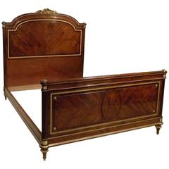 Antique Superb French 19th Century Figured Mahogany and Ormolu King-Size Bed