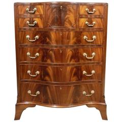 Beautiful Flame Mahogany Edwardian Period Serpentine Antique Chest of Drawers