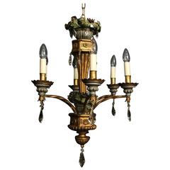 Italian Giltwood and Toleware Six-Light Chandelier
