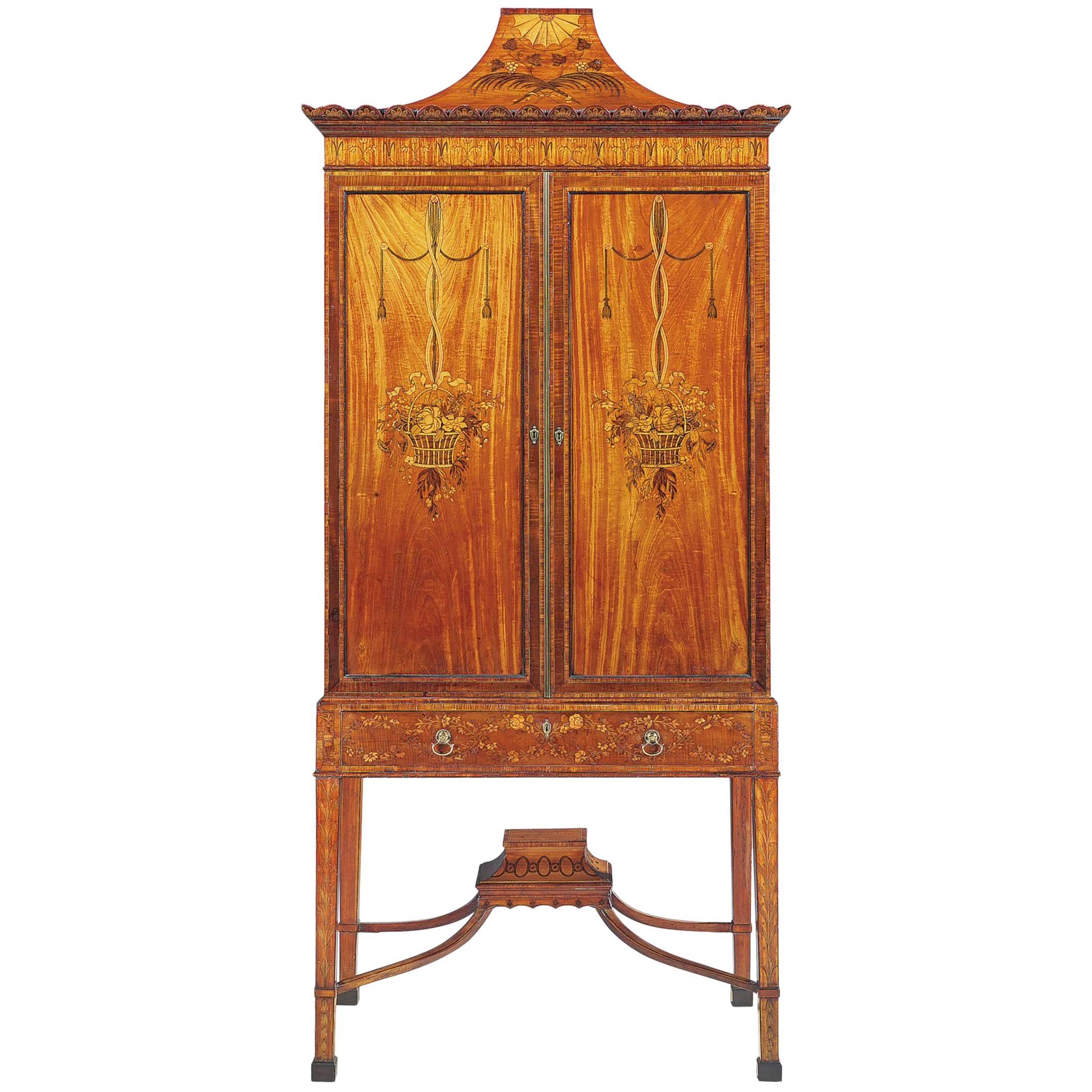 George III Inlaid Satinwood Cabinet on Stand For Sale