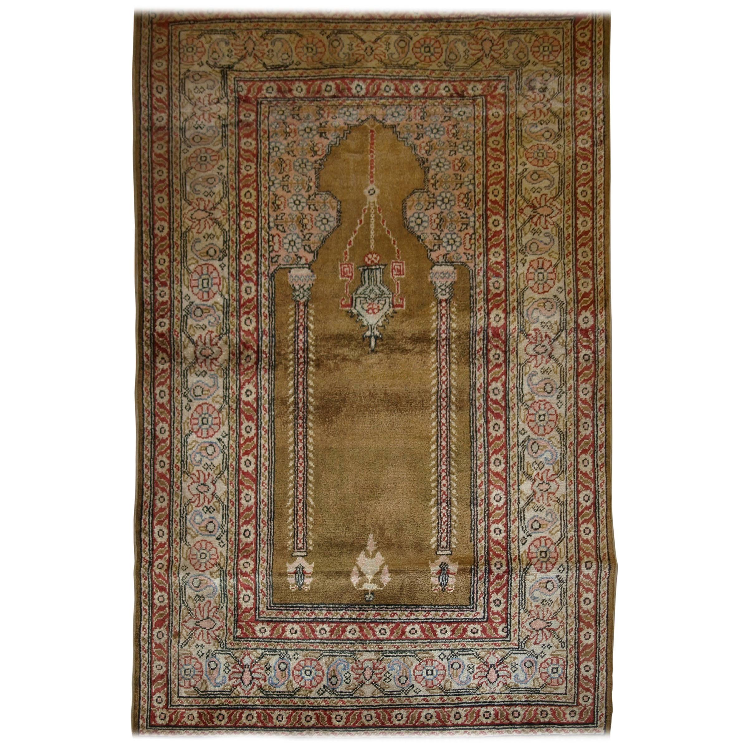 Antique Anatolian Kayseri 'Art Silk' Prayer Rug For Sale