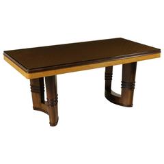 Table Walnut and Burl Veneer Back-Treated Glass Vintage, Italy, 1940s Table Walnut and Burl Veneer Back-Treated Glass Vintage, Italy, 1940s