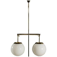 Brass and White Glass Hanging Lamp Vintage Manufactured in Italy, 1960s