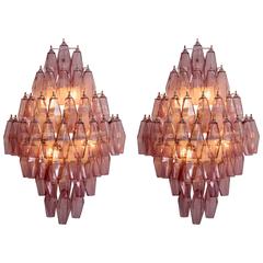 Pair of Amethyst Polyhedral Glass Sconces or Wall Lamps in the Manner of Venini