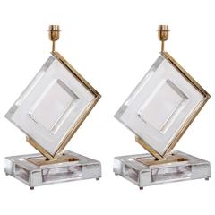 Pair of Huge Clear Murano Glass and Brass Table Lamps 10