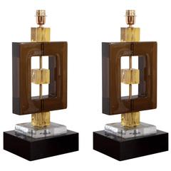Pair of Huge Colored Murano Glass and Brass Table Lamps 3