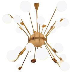 Rare Italian Opaline Globe and Brass Chandelier, circa 1950