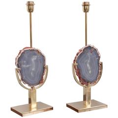Pair of Stunning Agate Stone and Brass Table Lamps in the Manner of Willy Daro 9
