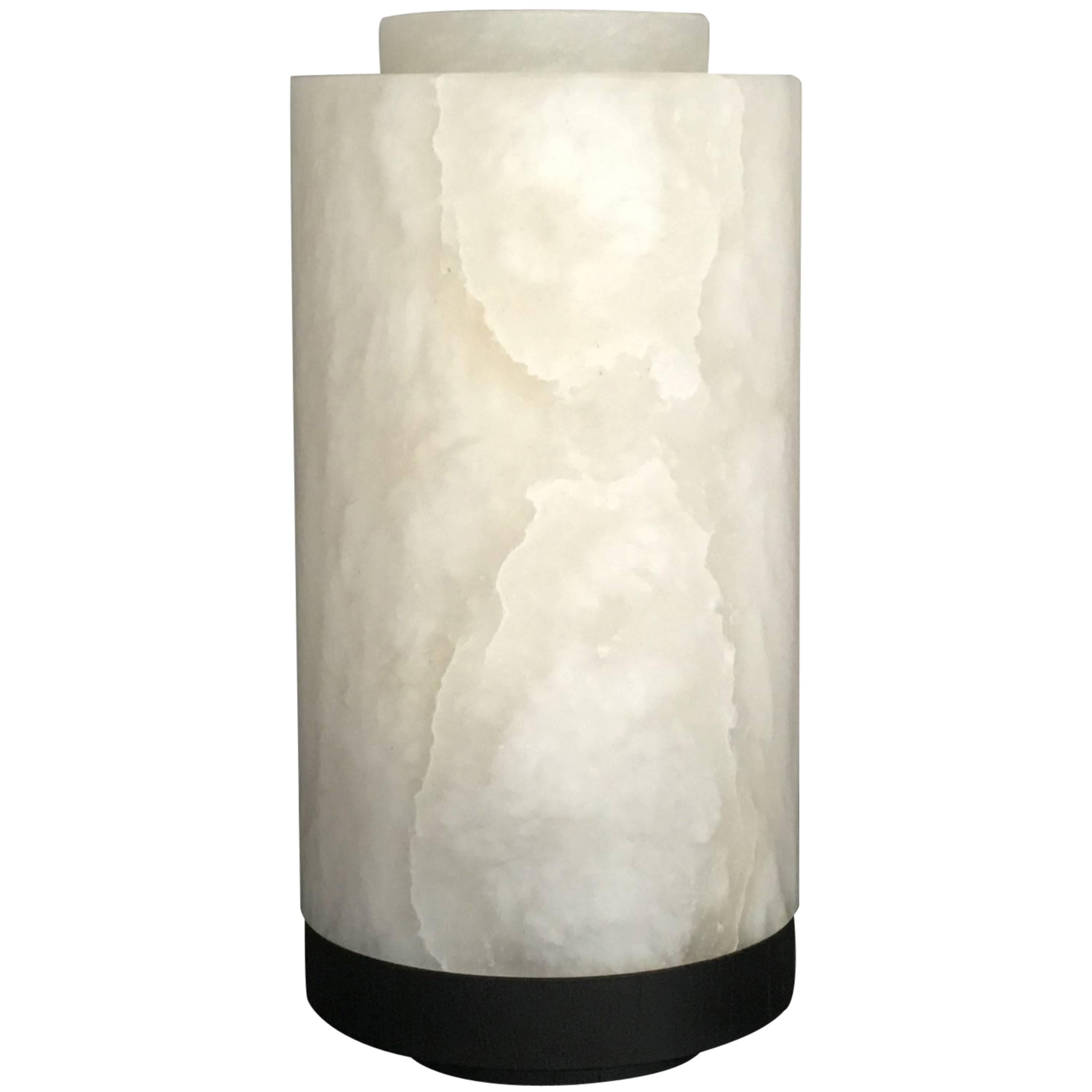 Alabaster Lamp from Michaël Verheyden with Base in Black Stained Solid Oak For Sale