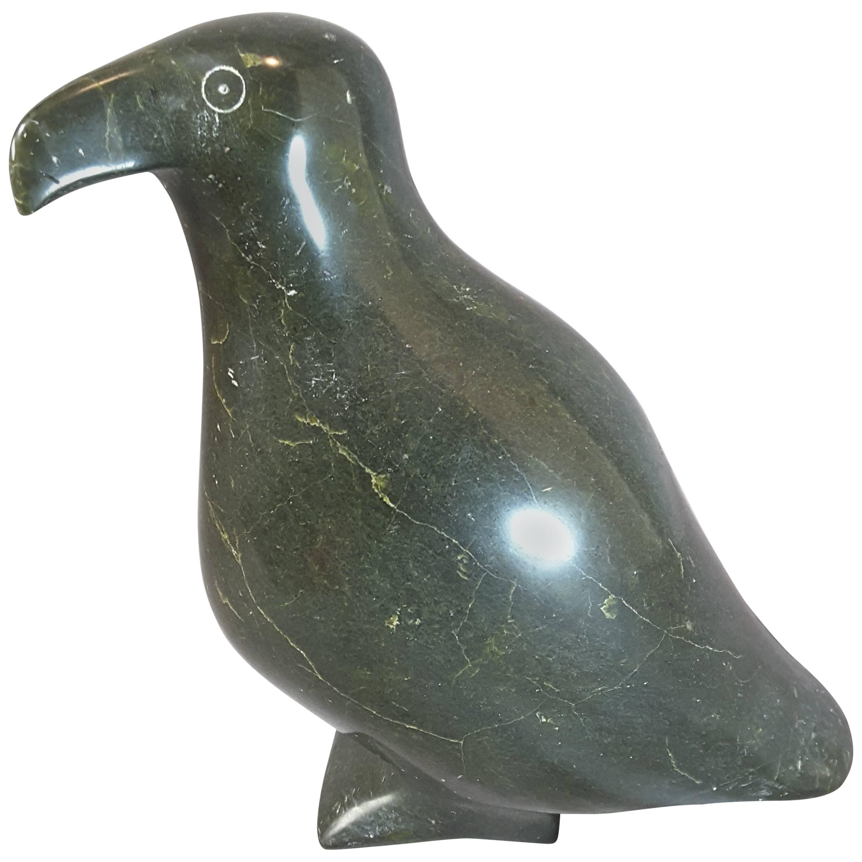 Large Soapstone Puffin Bird Sculpture, Marked  E 5516 For Sale