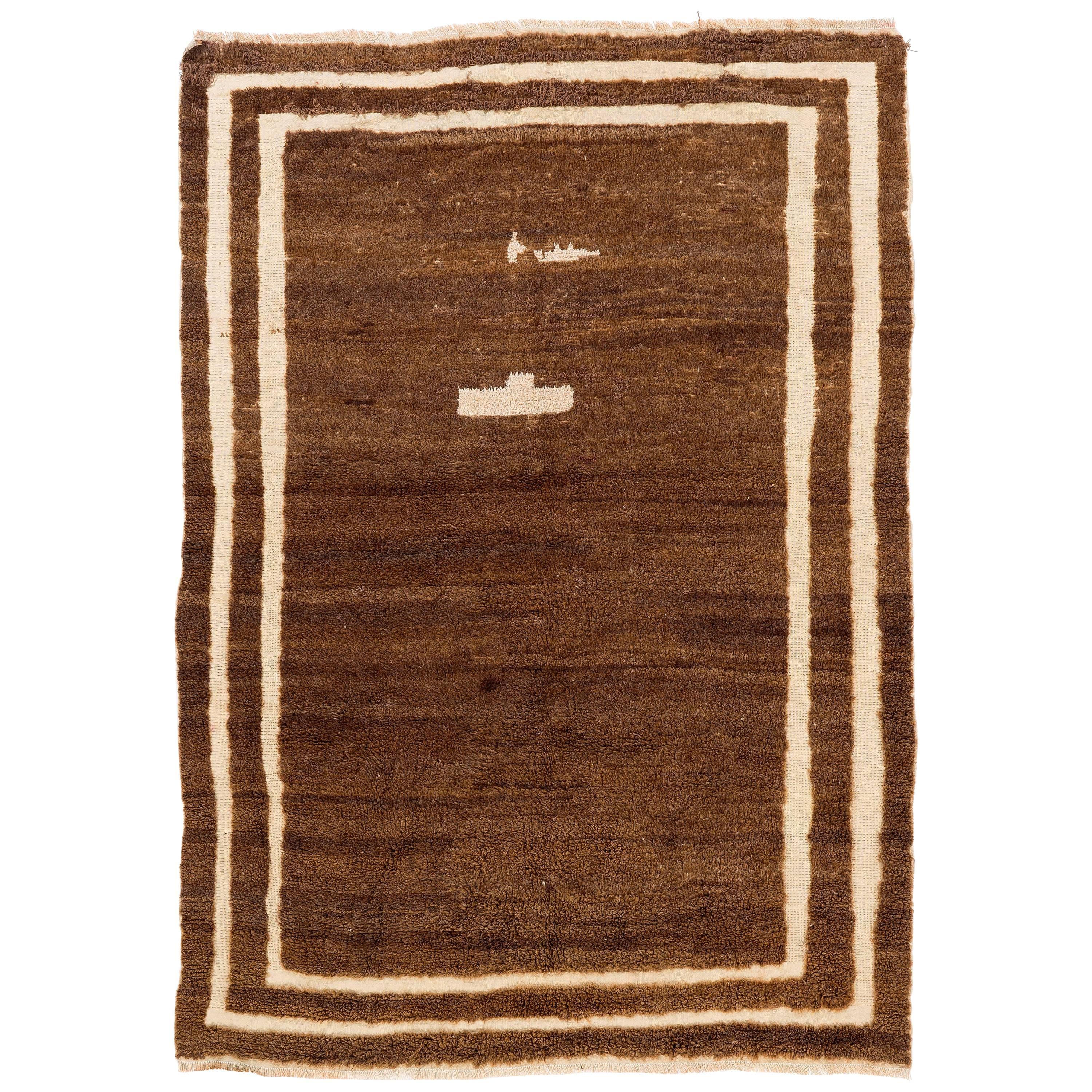 Minimalist Anatolian Tulu Rug in Natural Brown Wool