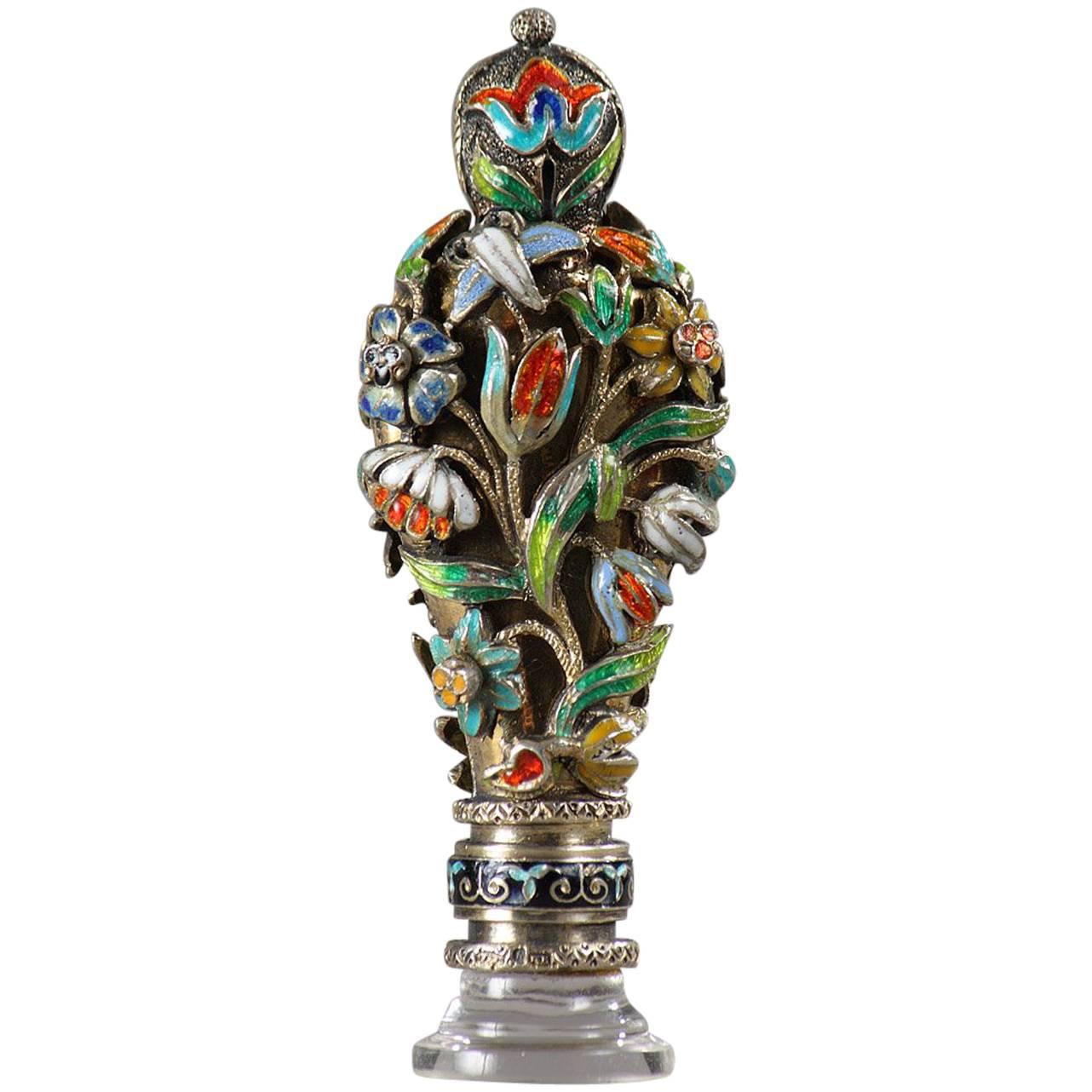 19th Century Austro-Hungarian Enameled Silver Seal