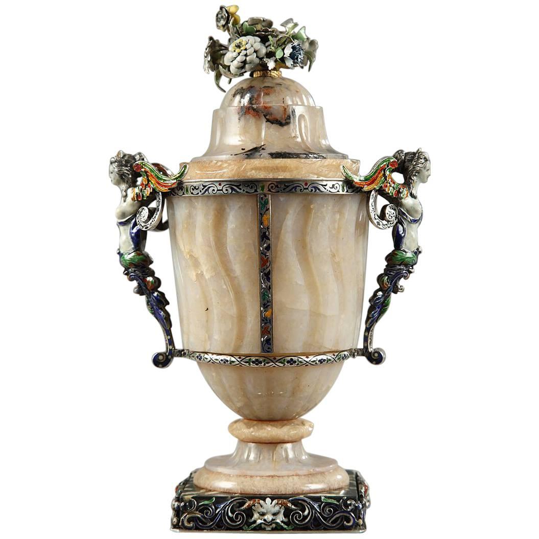 19th Century French Agate and Enamel Vase