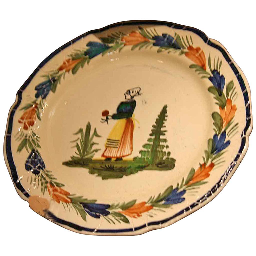 Plate 19th Century Signed HB Quimper Faience 