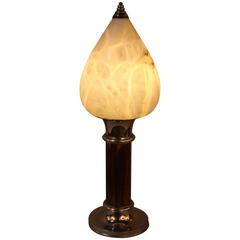 French Mid-Century Alabaster and Chrome Table Lamp