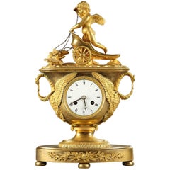 Antique Early 19th Century Empire Mantel Clock with Cupid in a Chariot