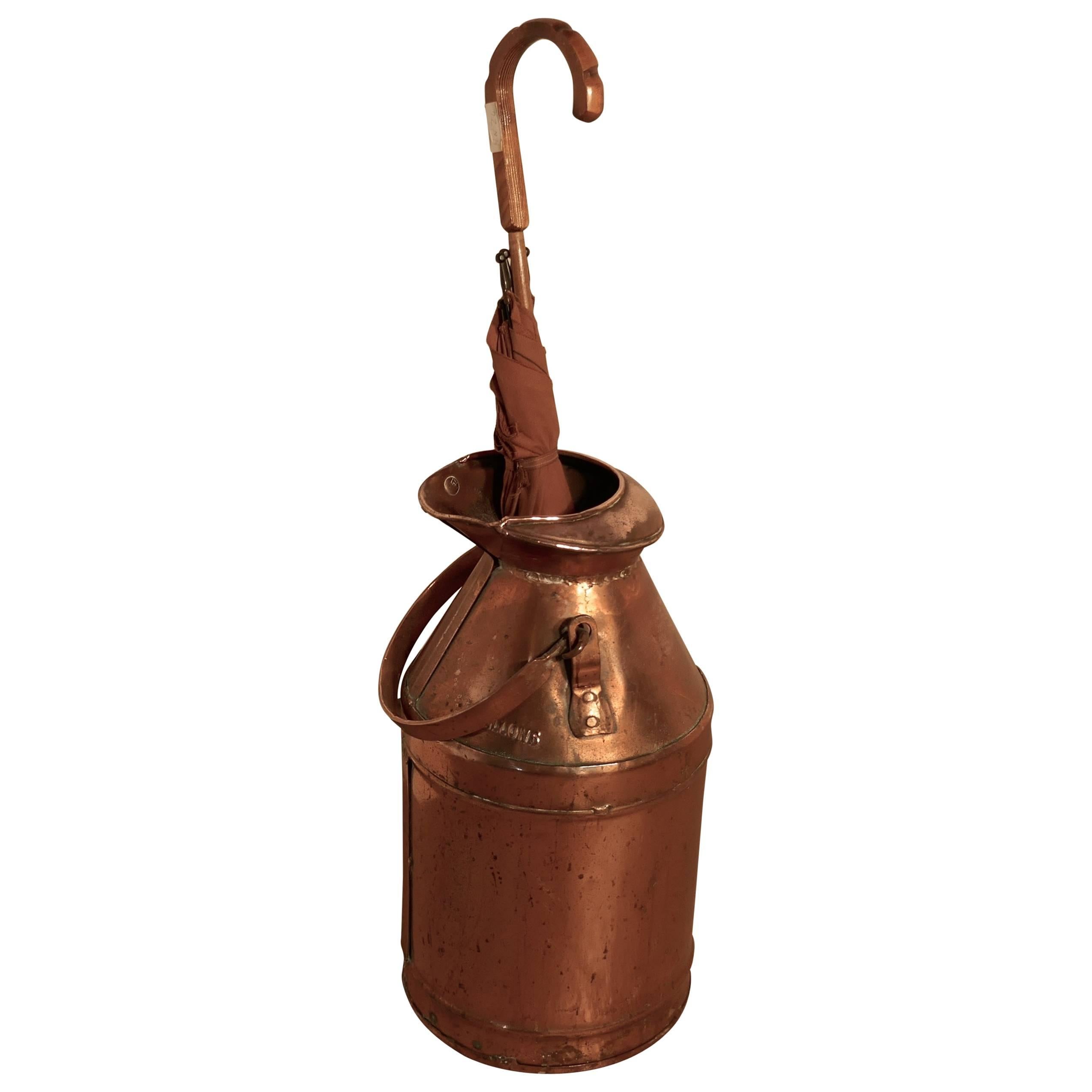 Quirky Umbrella Stand, Copper Milk Churn or Pail, Industrial Antiques