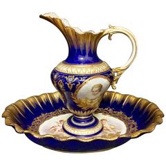 19th Century Sèvres Style Gilt, Enamelled and Jewelled Porcelain Ewer and Basin