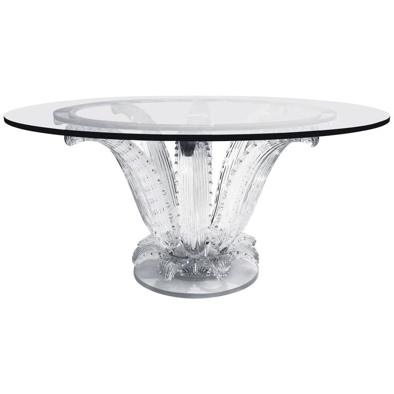 Lalique Cactus Crystal Round Dining Or Entryway Table For Sale At