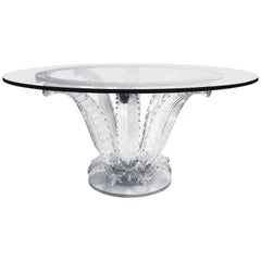 Antique Lalique Cactus Crystal Round Dining or Entryway Table