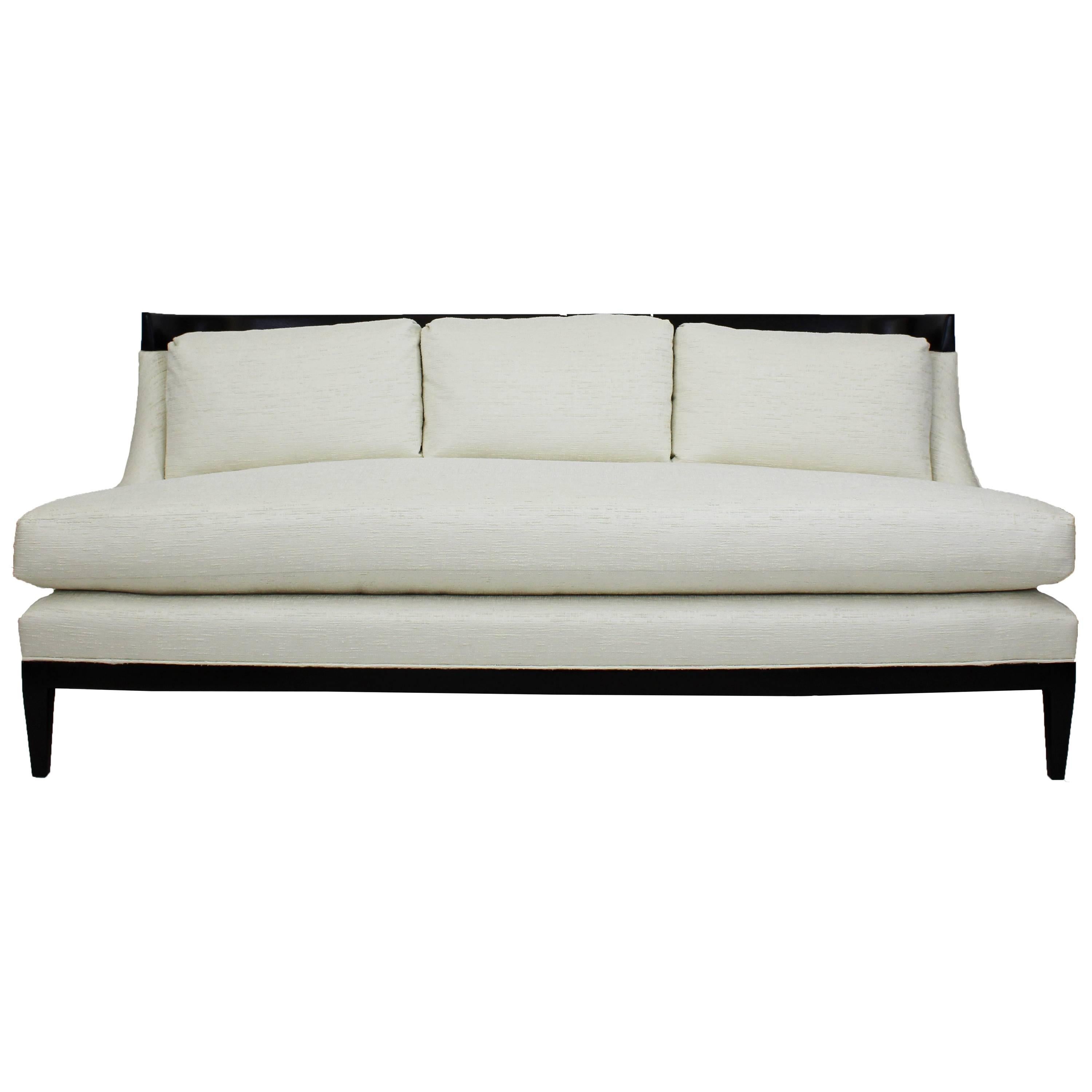 Modern Art Deco Inspired Sofa with Walnut Trim For Sale