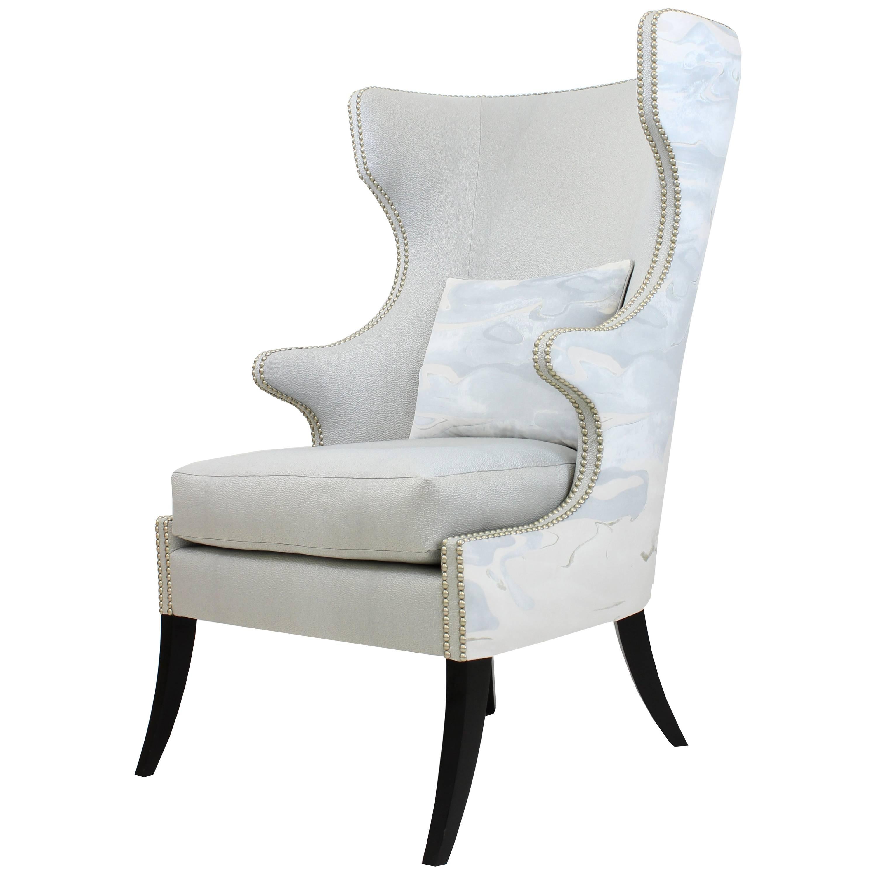 Modern Custom Wingback Chair with Nail Head Accents