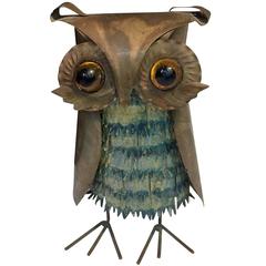 Vintage Charismatic Curtis Jere Brutalist Metal and Enamel Owl Sculpture