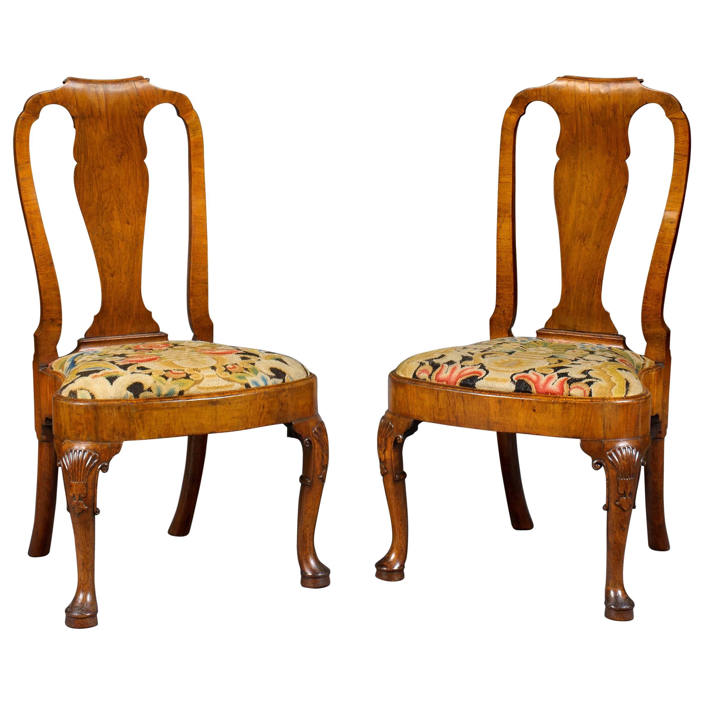 Pair of George I Period Walnut Chairs For Sale