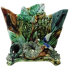 French Majolica Bird & Snake Jardiniere, circa 1890