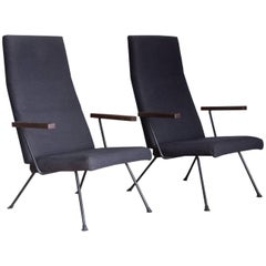 Fauteuil 1410 en tissu bleu foncé/noir d'origine Cordemeyer pour Gispen, 1959