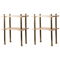 Pair of Two-Tier French Marble and Brass Side Tables