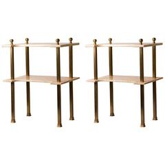 Pair of Two-Tier French Marble and Brass Side Tables 3