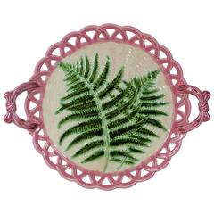 19th Majolica Fern Handled Platter Sarreguemines