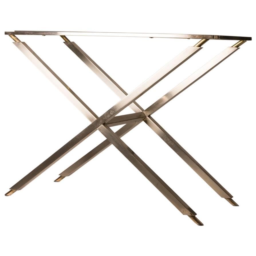 French Mid-Century Metal and Glass Console in the Manner of Maison Jansen