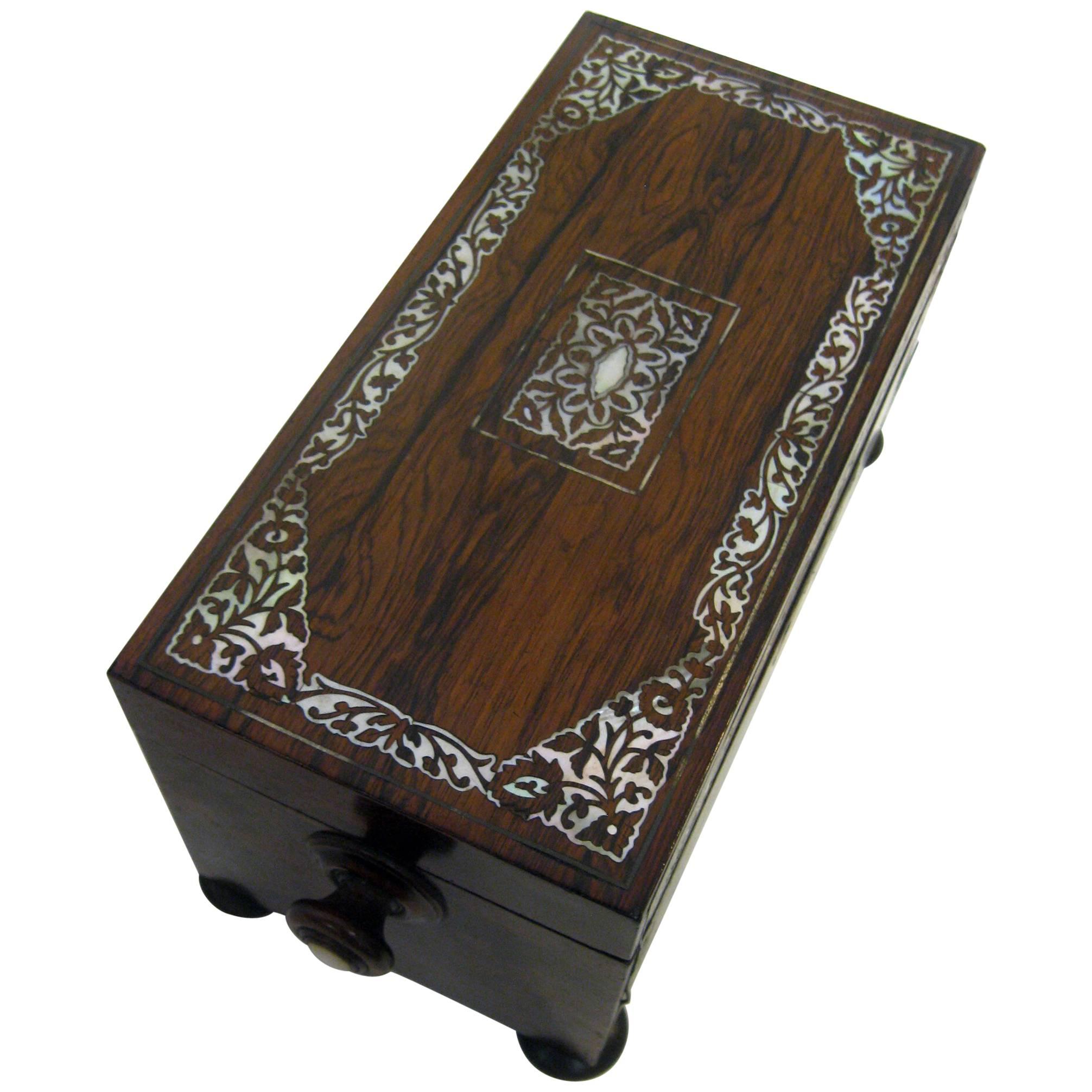 19th century English Rosewood Tea Caddy with Mother of Pearl Inlay