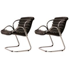 Pair of Mid-Century Italian Coated Canvas and Chrome Armchairs 3