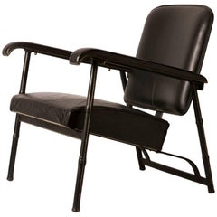 Hand Stitched French Leather Lounge Chair by Jacques Adnet