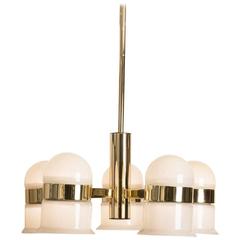 Brass and Milk Glass Five-Arm Chandelier in the Manner of Salviati 11