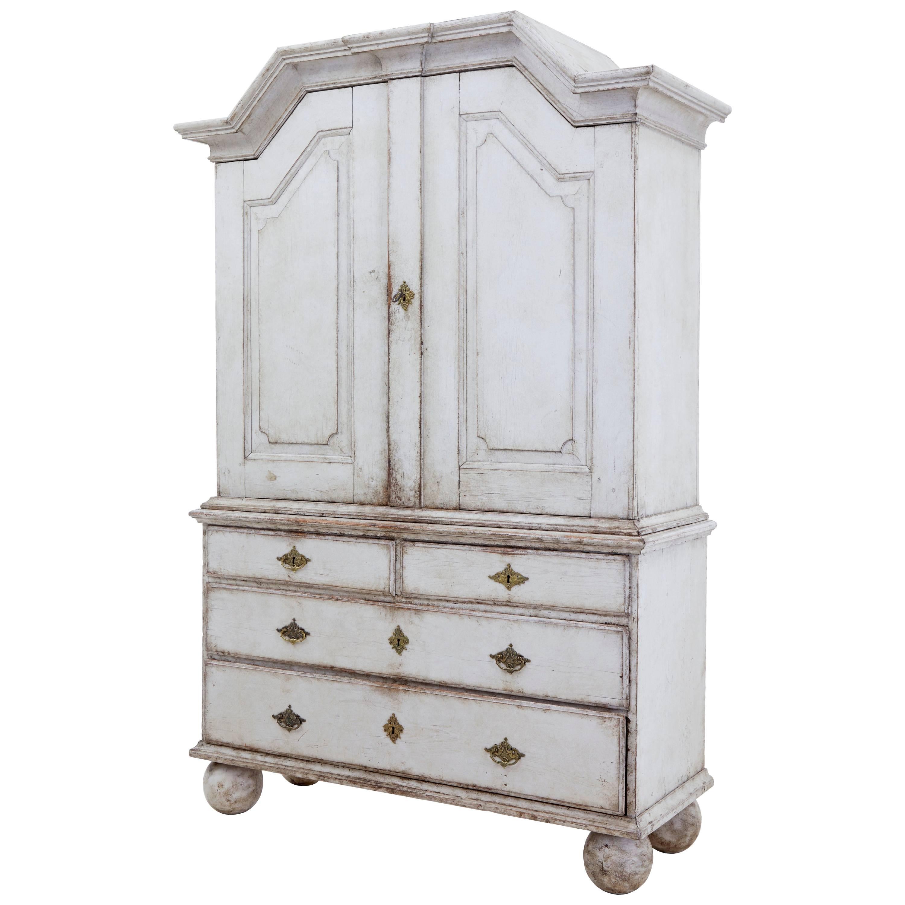 19th Century Large Swedish Painted Cabinet on Chest