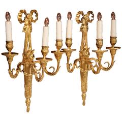 Pair of 19th Century French Louis XVI Bronze Sconces with Ribbon Bow 10