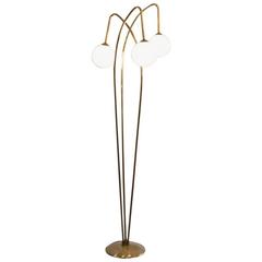 French Mid-Century Three-Arm Floor Lamp with Glass Globes