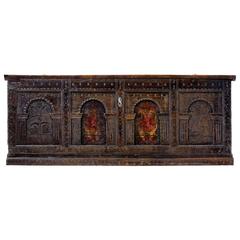 Antique Large 17th Century Continental Carved Oak Coffer