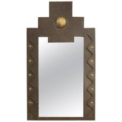 French Metal Brutalist Wall Mirror with Gilt Detail
