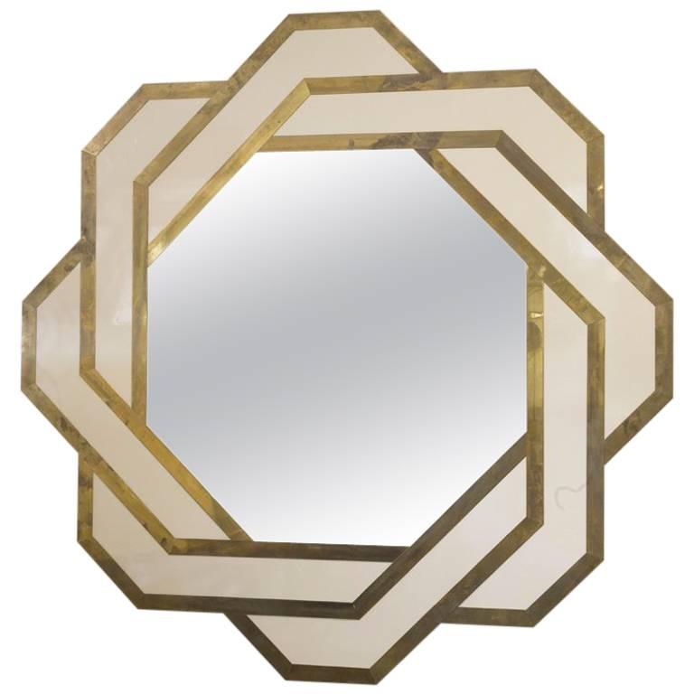 White Lacquer and Brass Large-Scale Mirror in the Manner of Willy Rizzo