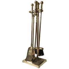 Solid Polished Brass Fireplace Tool Set