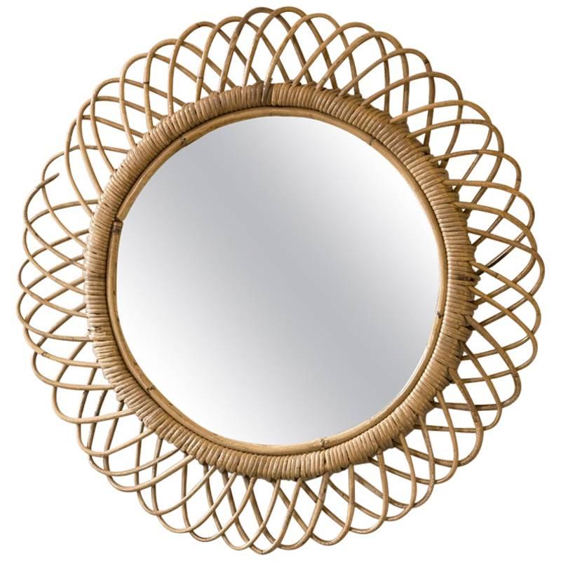 Mid-Century French Circular Bent Bamboo Mirror