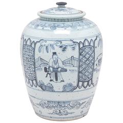 Chinese Indigo Blue and White Scholars Scene Ginger Jar 6