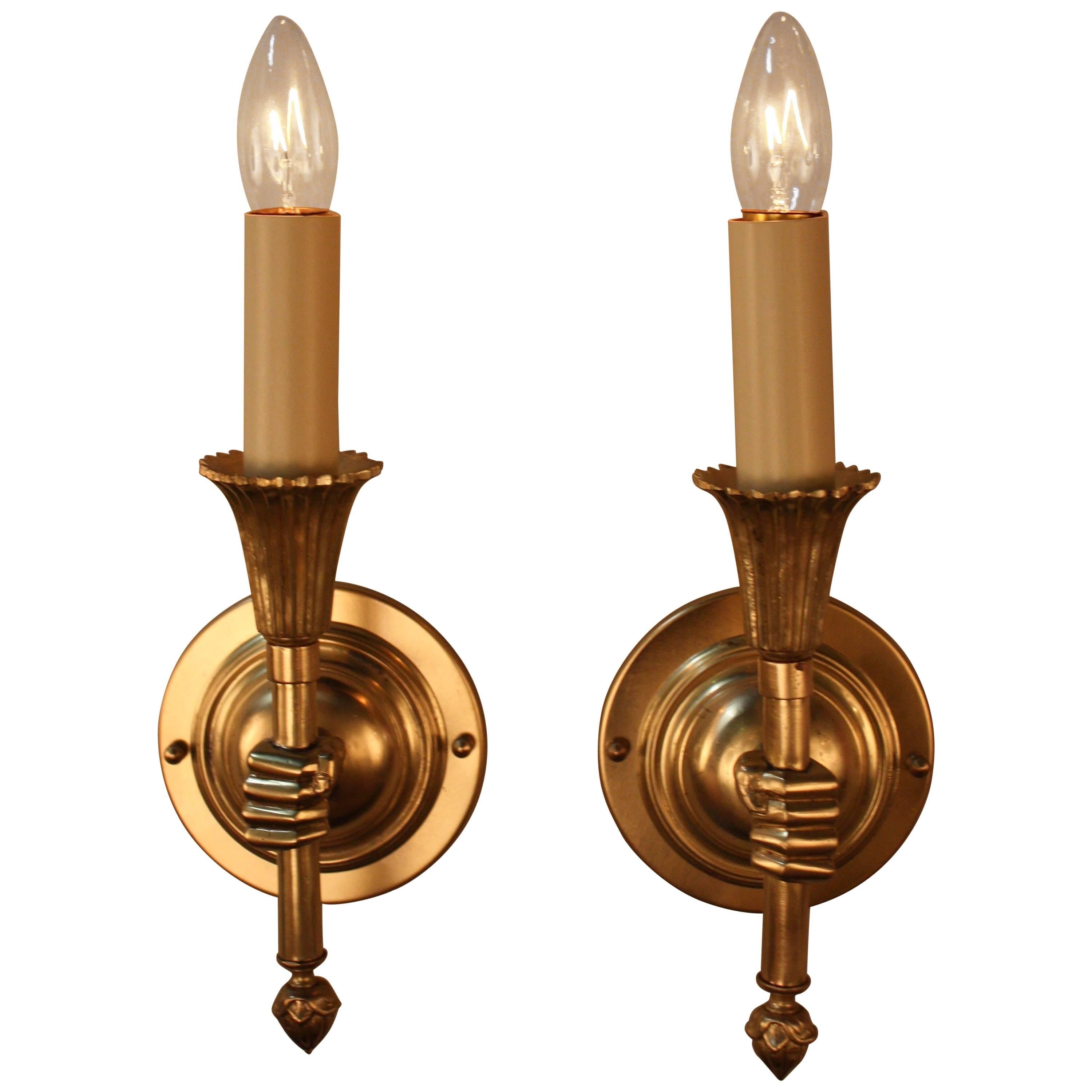 Pair of French Hand Holding Light Wall Sconces