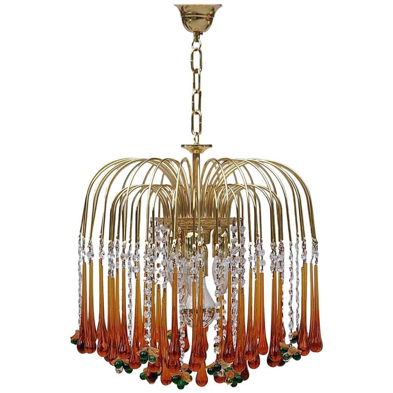 1970s Murano Teardrop And Fruit Crystal Chandelier
